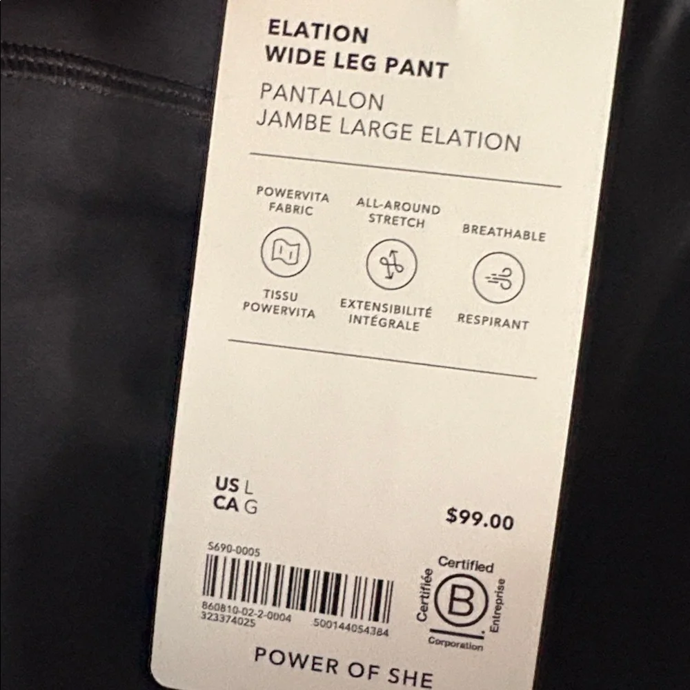 NWT Athleta Elation Wide Leg Black Pant Sz Large.